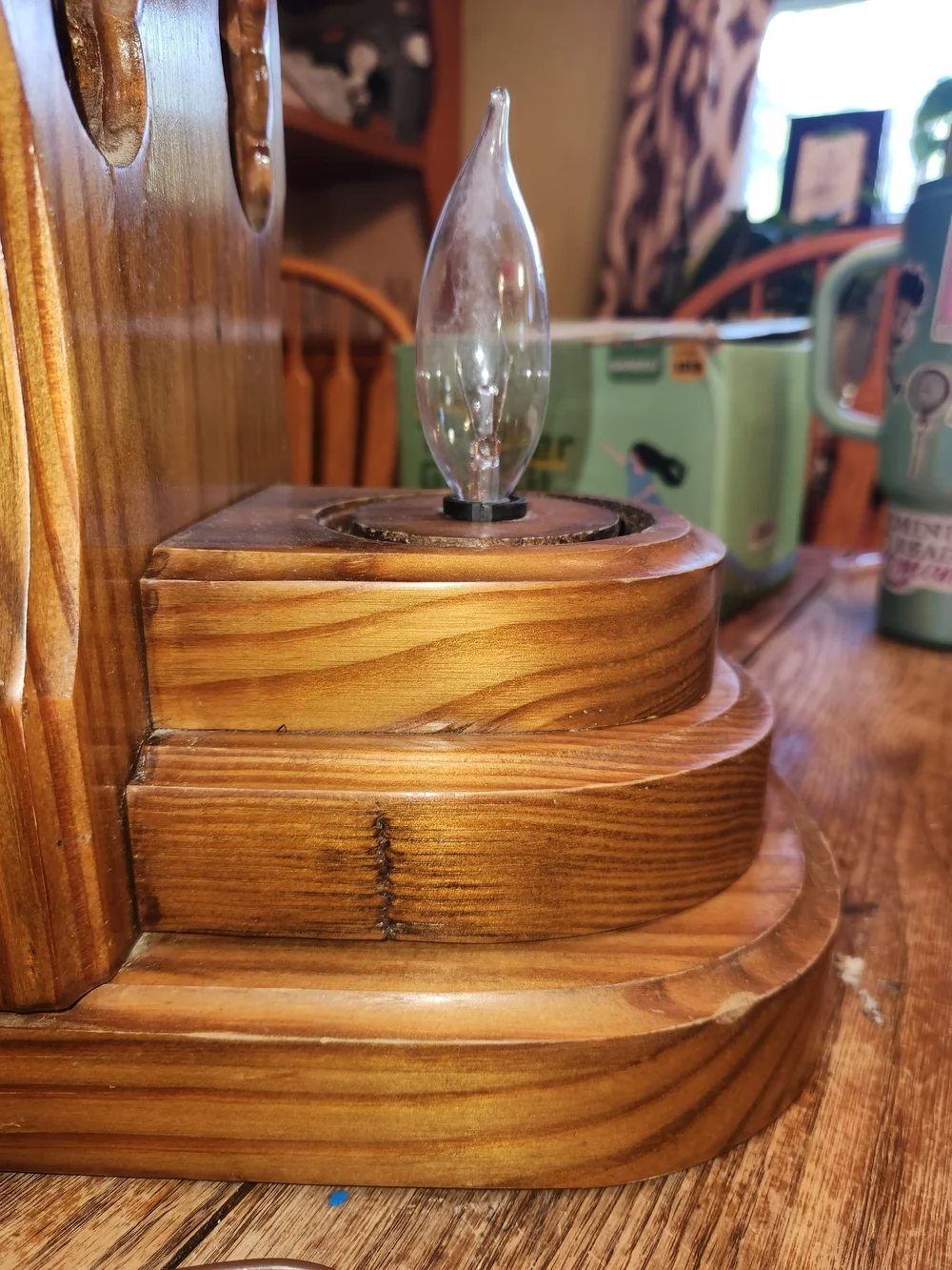 Wooden Table Lamp with Beige Shade - Classic Brown Home Accent
